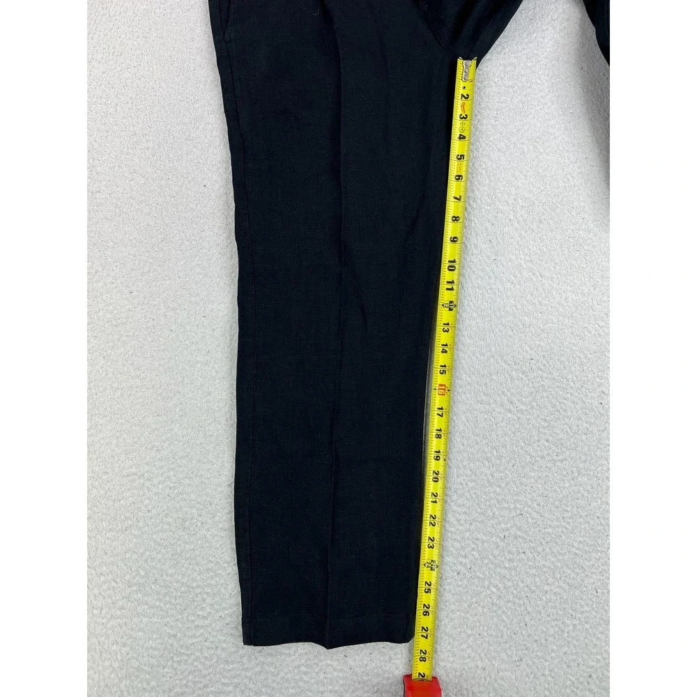Alex Crane Pants Mens 34x28 Black Regular Fit 100% Linen Pleated Chino Casual